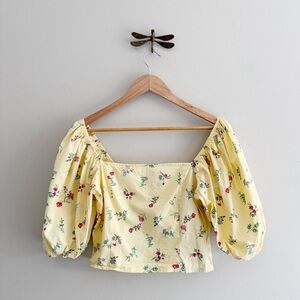 Puff Sleeves Yellow Floral Crop Top